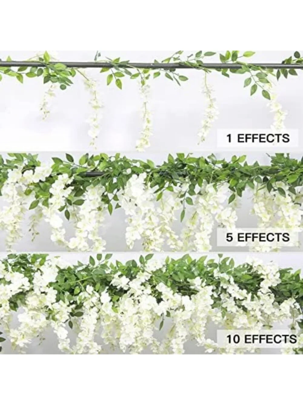 10 Pcs 7.2 Ft White Artificial Wisteria Garland for Home Decor & Events